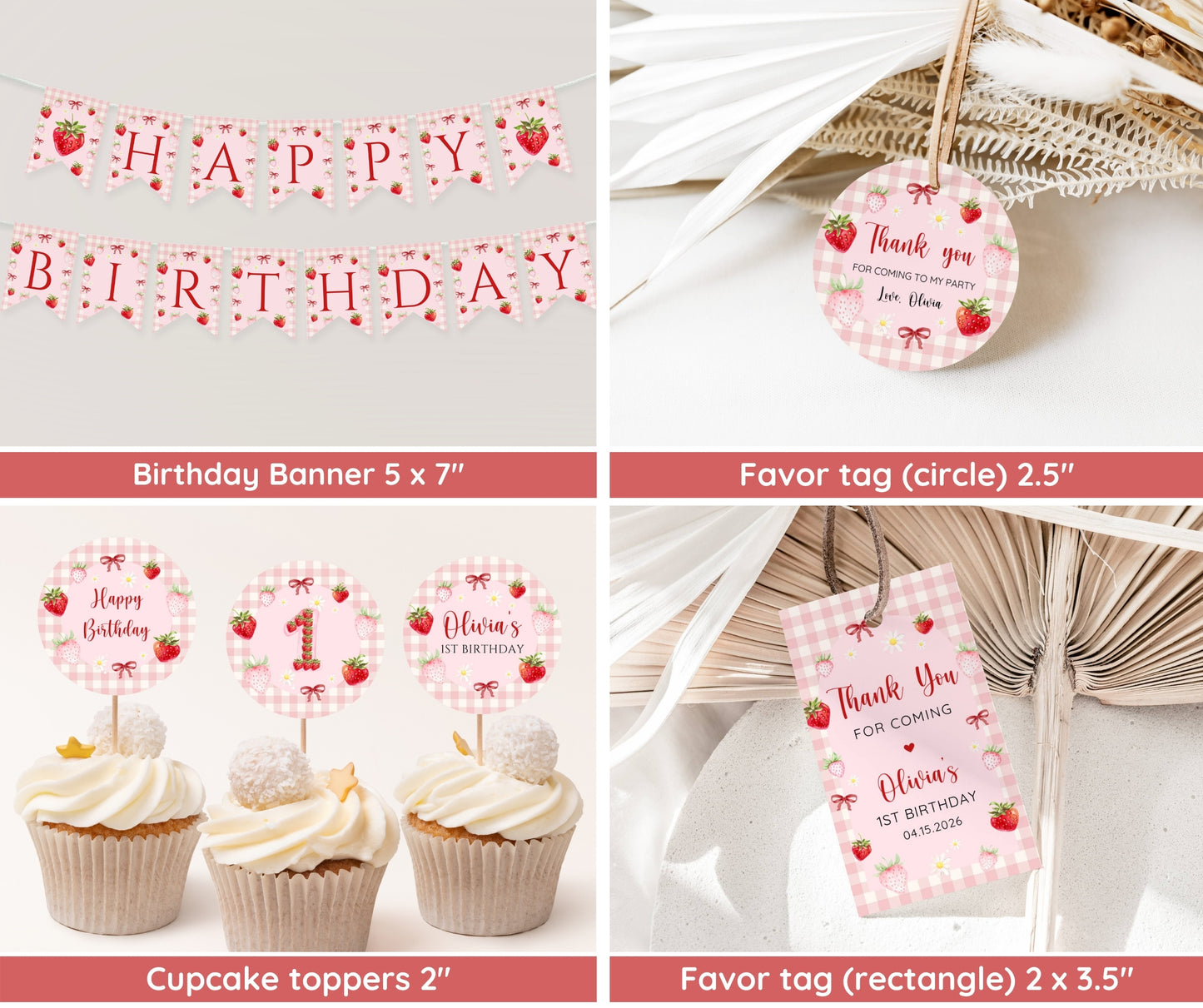 Berry First Birthday Invitation Bundle, Strawberry 1st Birthday Bundle, Berry First Birthday Invite Template, Berry 1st Girl Birthday Decor