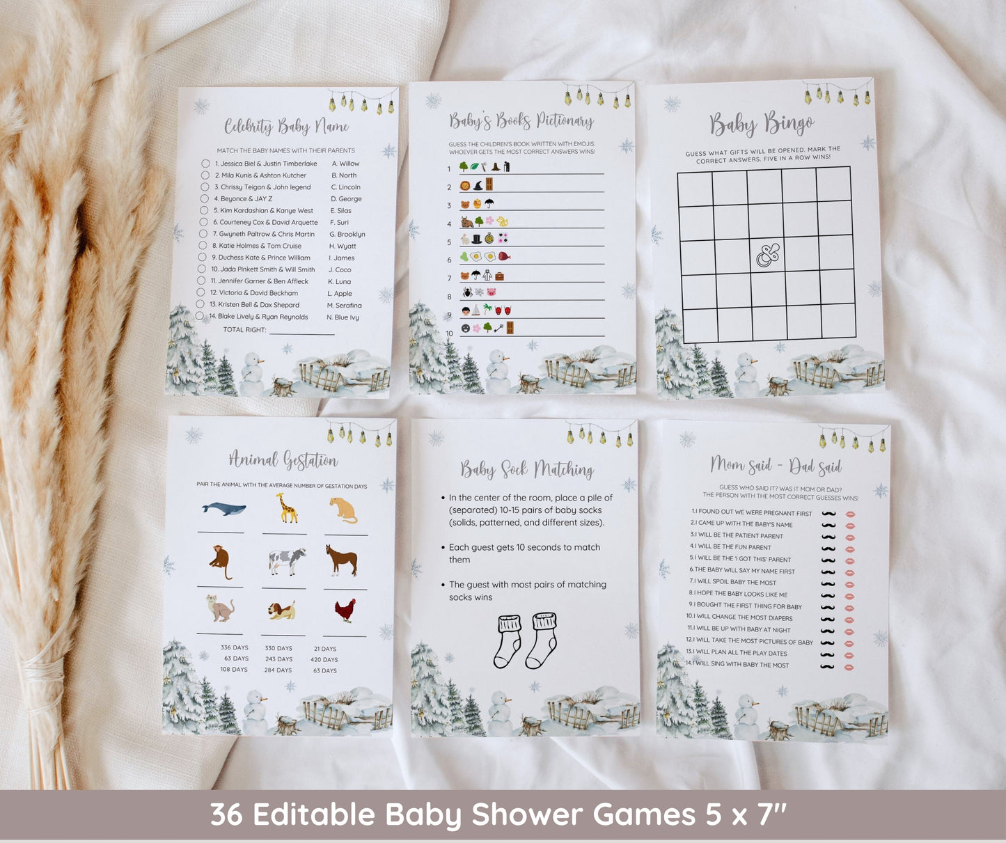Winter Baby Shower Invitation Bundle, Baby It's Cold Outside, Snowflake Baby Shower Games, Editable Winter Wonderland Template, Canva Invite