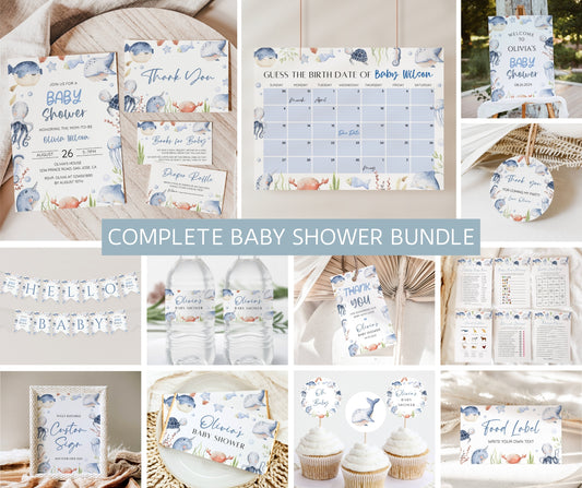 Under the Sea Baby Shower Bundle – Ocean Boy Invitation, Games & Decor | Editable Template, Instant Download