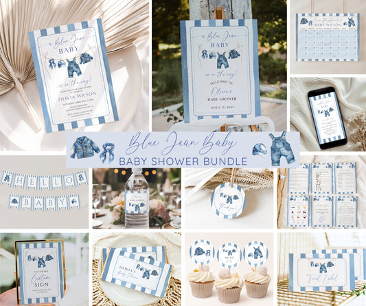 Blue Jean Baby Shower Bundle, Denim Western Baby Shower Invitation, Blue Jean Baby Shower Games, Welcome Sign, Decor, Editable Canva Template