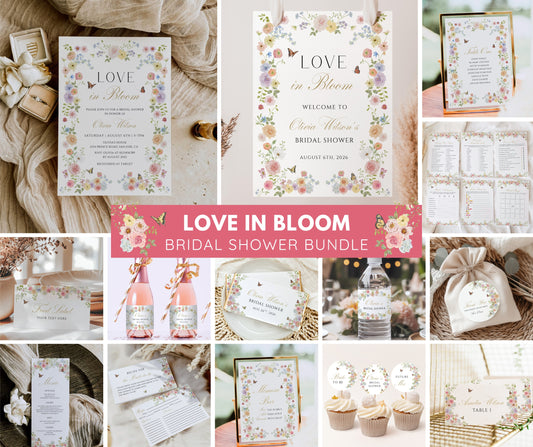 Love In Bloom Bridal Shower Bundle, Floral Garden Party Invitation & Games Set, Spring Summer Wedding Shower Decor, Editable Template