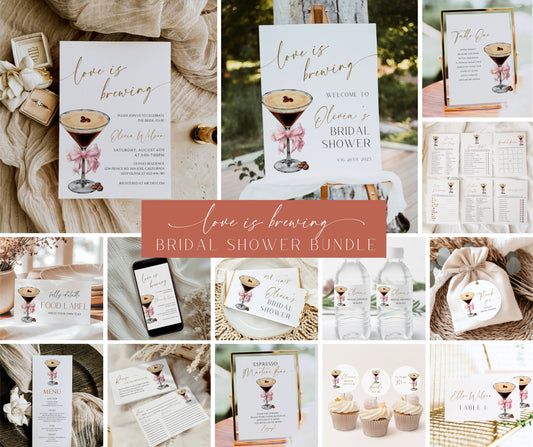Love Is Brewing Bridal Shower Bundle, Espresso Martini Invitation & Games, Coffee Theme Bridal Shower, Editable Template, Instant Download