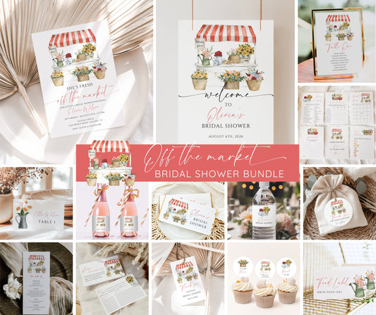 Fresh Off the Market Bridal Shower Bundle, Farmer's Market Invitation & Games Bundle, Flower Shop Wedding Shower Decor, Editable Template