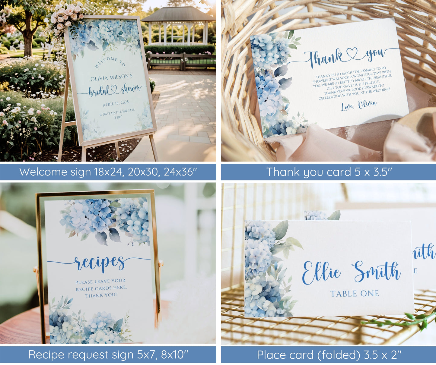 Something Blue Before I Do Bridal Shower Bundle | Blue Hydrangea Wedding Shower Invitation | Editable Bridal Games & Decor | Instant Download