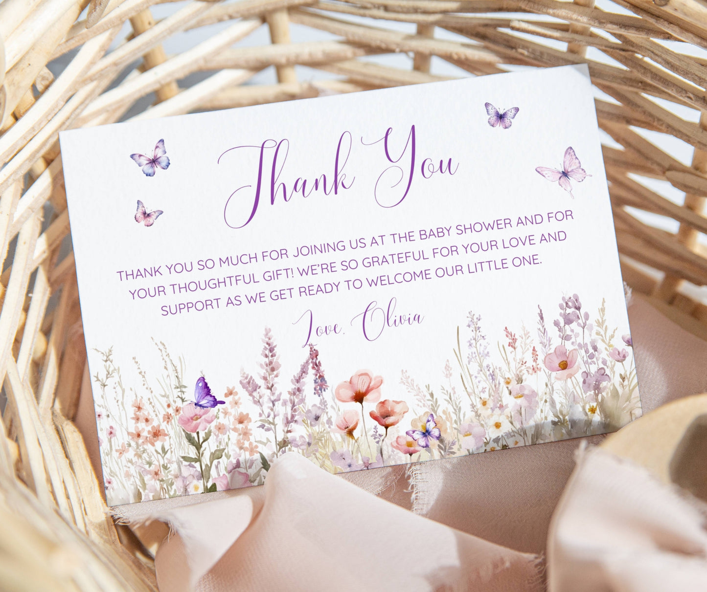 Butterfly Baby Shower Invitation Bundle, Editable Pink Butterfly Invite & Games, Girl Baby Shower Decor, Wildflower Floral, Canva Template