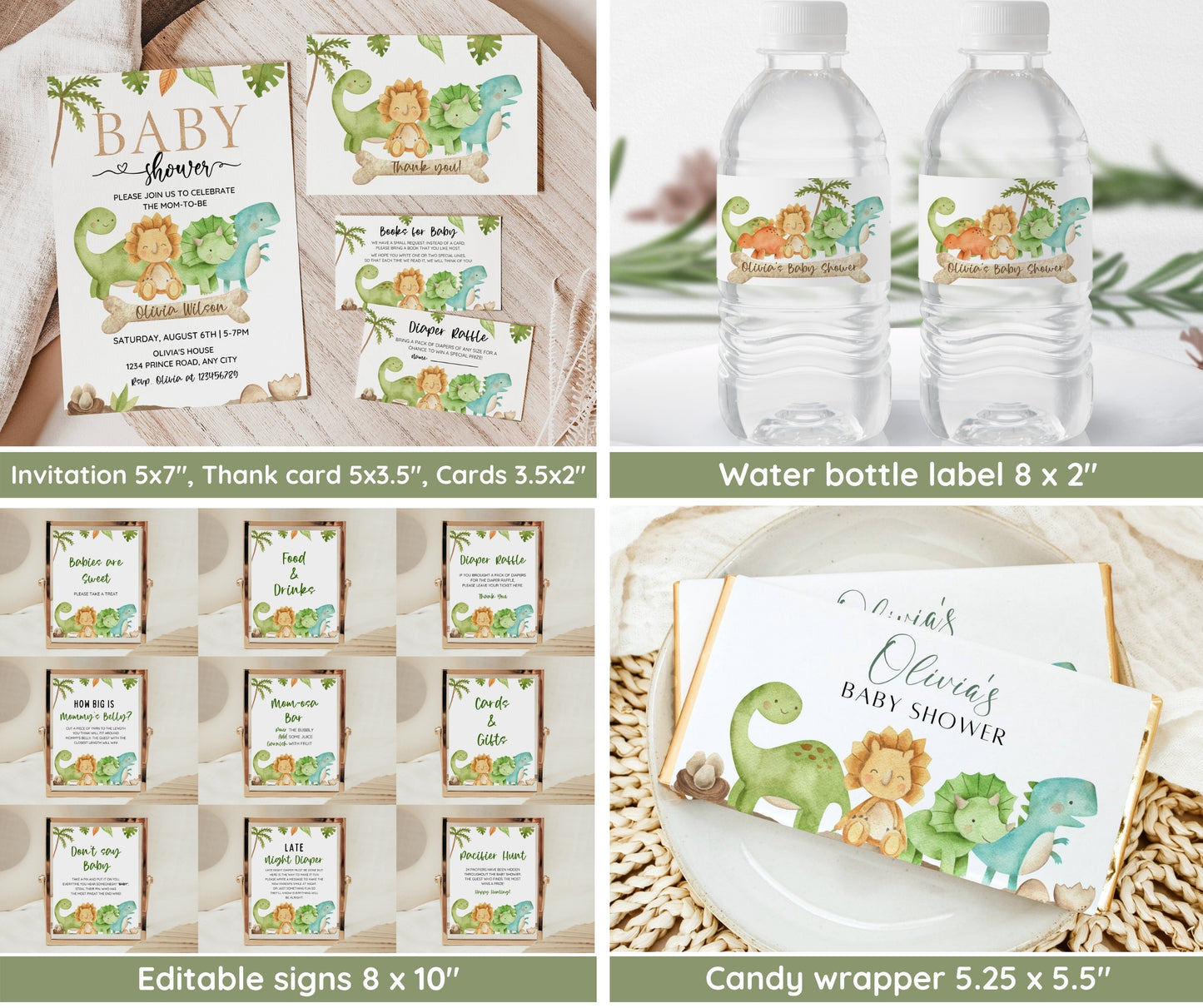 Dinosaur Baby Shower Bundle, Dinosaur Baby Shower Invitation Set, Dinosaur Shower Games, Editable, Instant Download