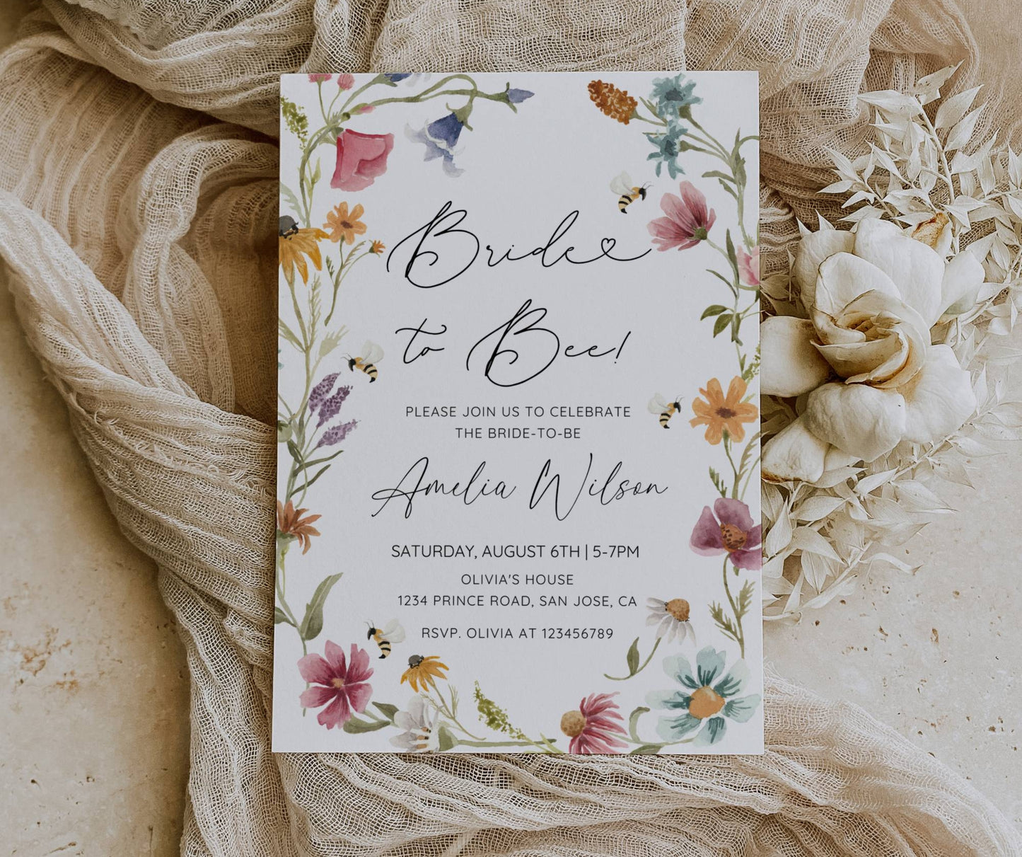 Bride to Bee Bridal Shower Bundle, Wildflower Bee Bridal Shower Invitation & Games Bundle, Summer Bridal Shower, Editable Canva Template