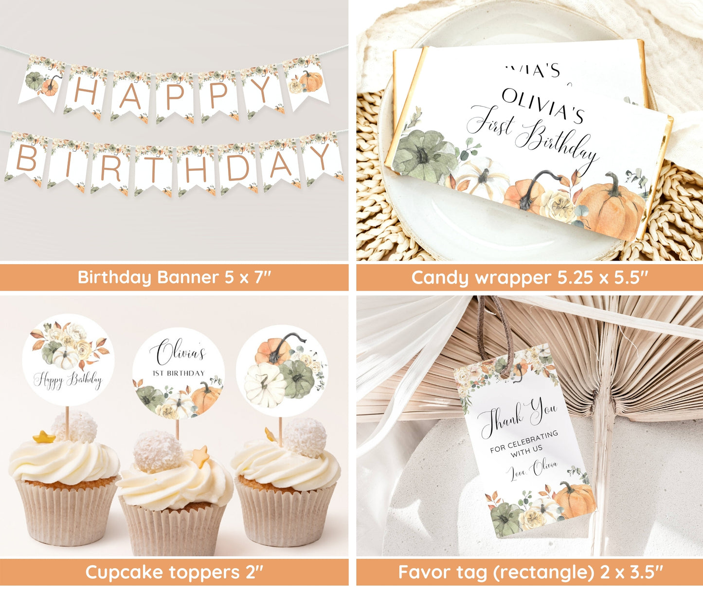 Little Pumpkin Birthday Bundle, Fall Birthday Invitation, Welcome Sign, Photo Poster, Autumn First Birthday Bundle, Editable Canva Template