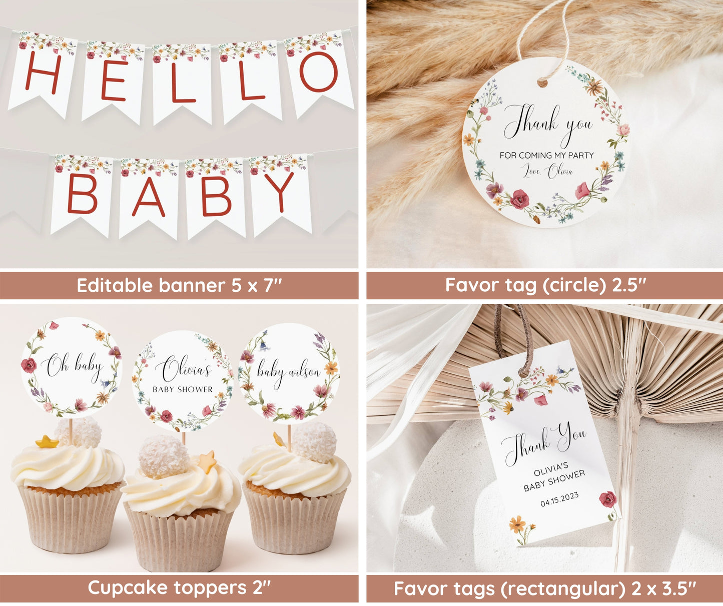 Baby in Bloom Baby Shower Invitation Bundle, Baby in Bloom Baby Sprinkle Invitation Set, Spring Flowers Wildflower Baby Shower, Editable