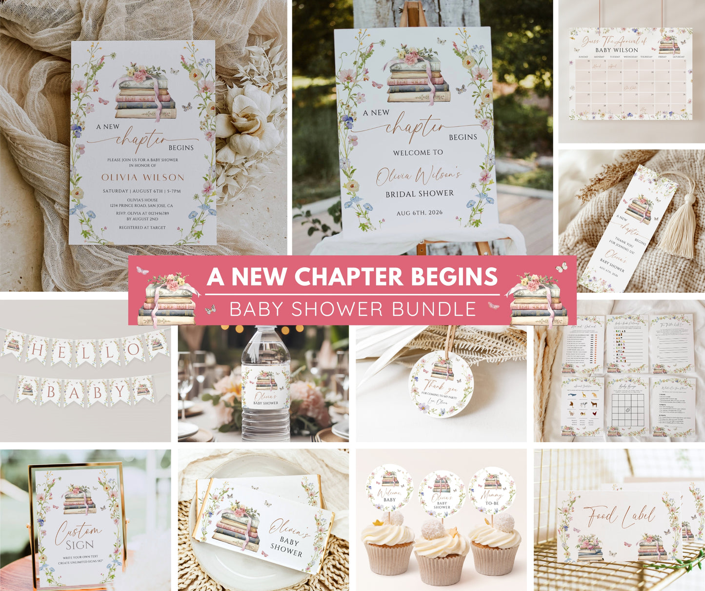 Storybook Baby Shower Bundle, New Chapter Begins Baby Shower Invitation & Games Bundle, Book Themed Baby Shower Decor, Editable Template