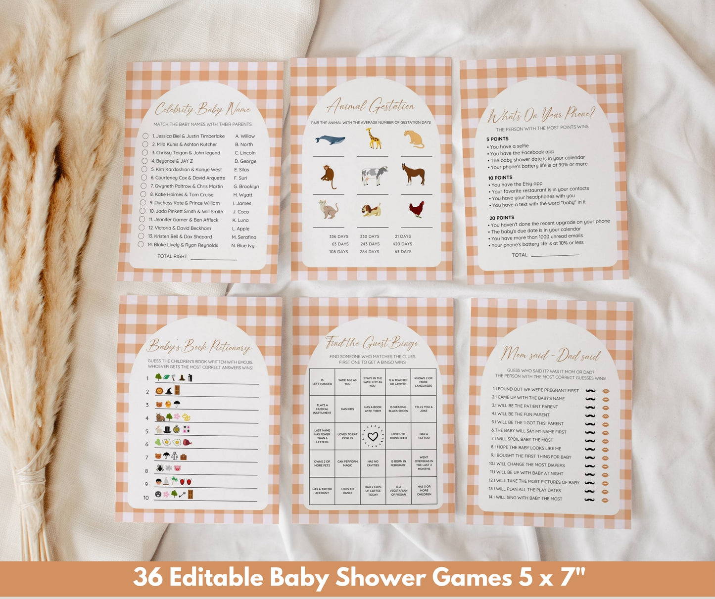 Cutie Pie Baby Shower Bundle, Fall Baby Shower Invitation & Games, Orange Gingham Baking Theme, Gender Neutral, Editable Canva Template