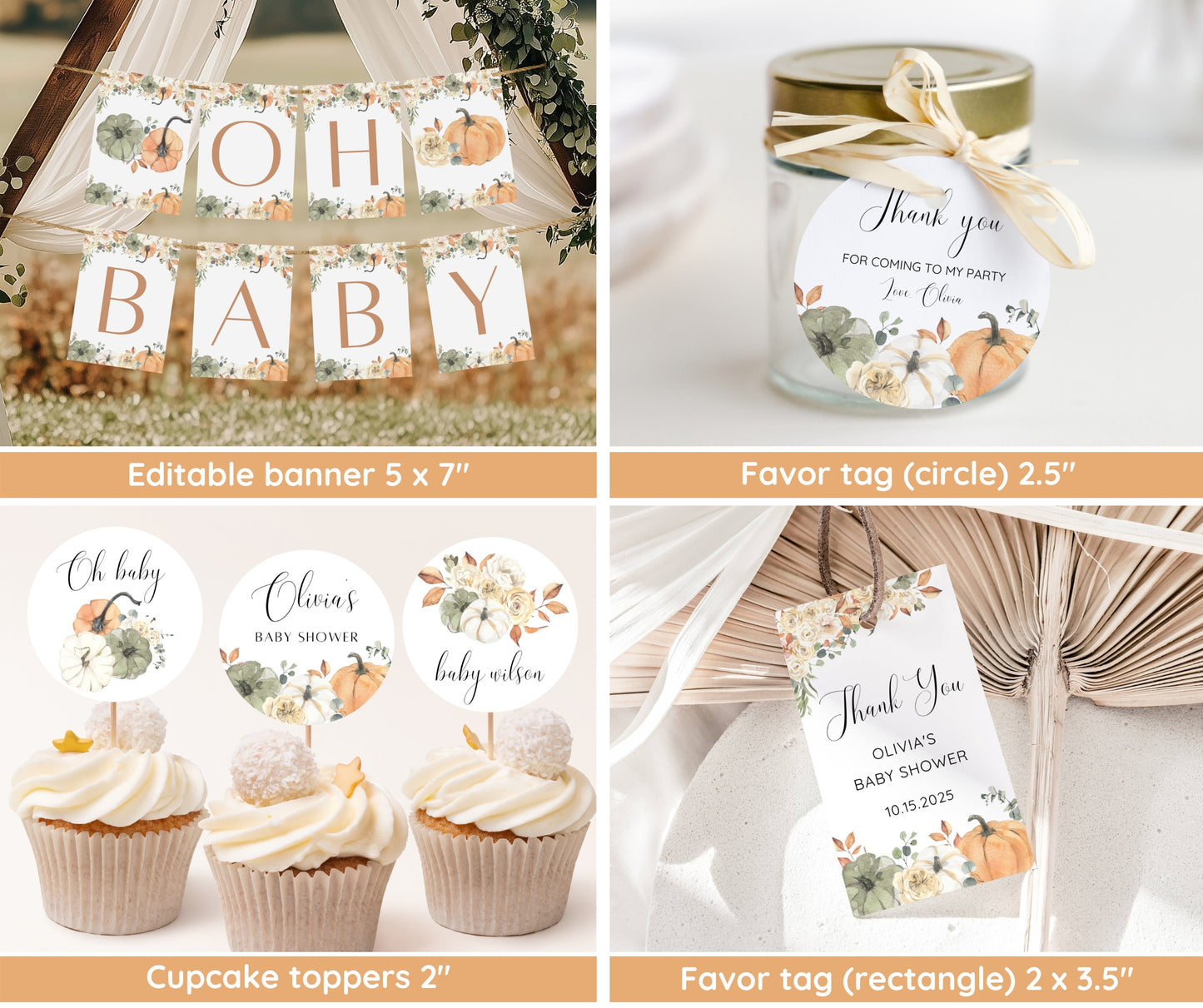 Little Pumpkin Baby Shower Bundle, Fall Baby Shower Invitation & Games, Neutral Gender, Autumn Baby Sprinkle, Editable Canva Template