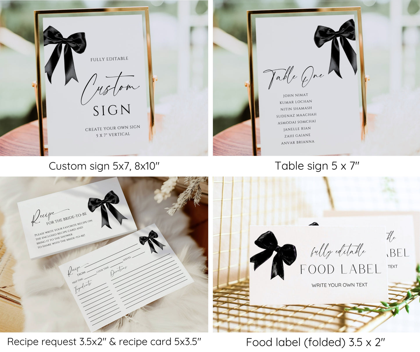She's Tying The Knot Bridal Shower Bundle, Modern Black Bow Bridal Invitation & Games, Minimal Wedding Shower Set, Editable Canva Template