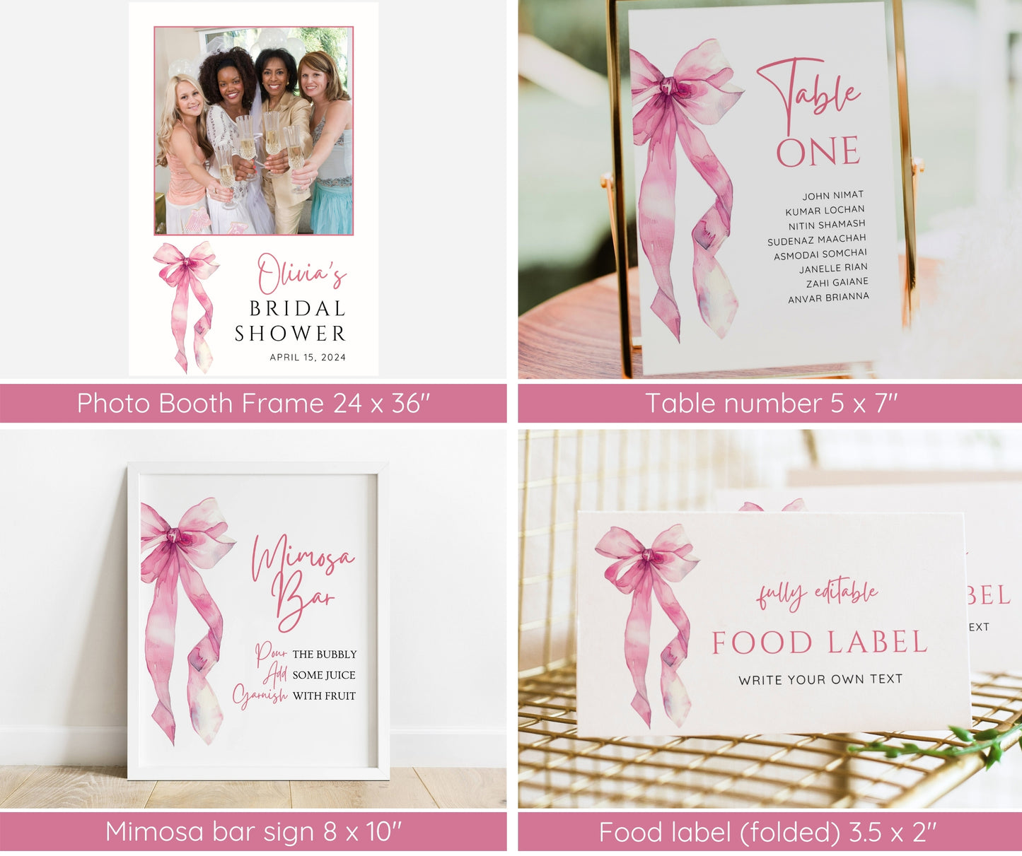 Pink Bow Bridal Shower Invitation Bundle | She's Tying the Knot | Editable Bridal Shower Invite Template, Welcome Sign, Games & Decor | Canva Instant Download
