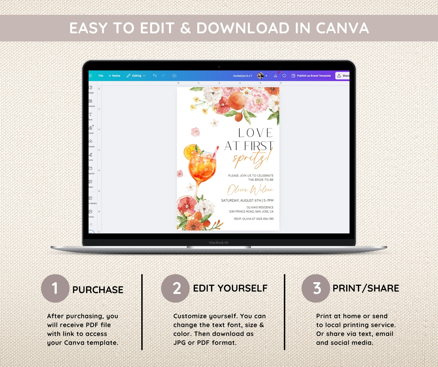 Love at First Spritz Bridal Shower Bundle | Aperol Spritz Bridal Shower Invitation, Games & Sign | Citrus Bridal Brunch | Pink Orange Floral | Editable Canva Template | Instant Download