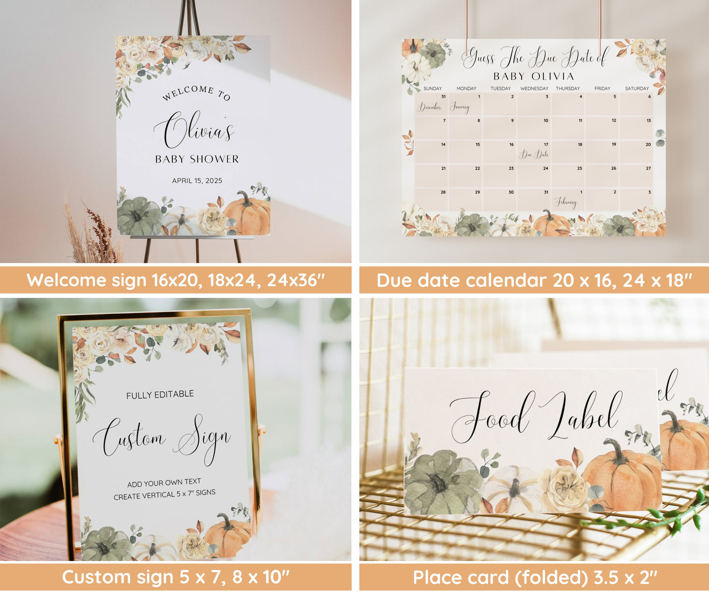 Little Pumpkin Baby Shower Bundle, Fall Baby Shower Invitation & Games, Neutral Gender, Autumn Baby Sprinkle, Editable Canva Template