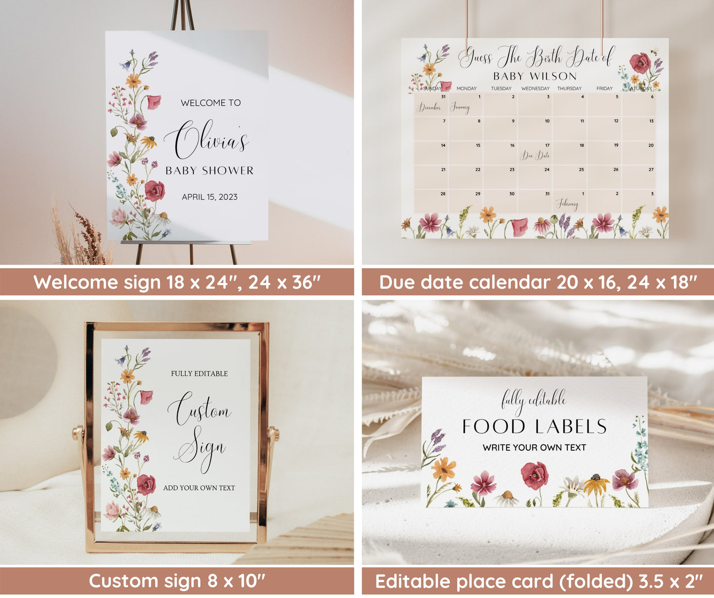 Baby in Bloom Baby Shower Invitation Bundle, Baby in Bloom Baby Sprinkle Invitation Set, Spring Flowers Wildflower Baby Shower, Editable