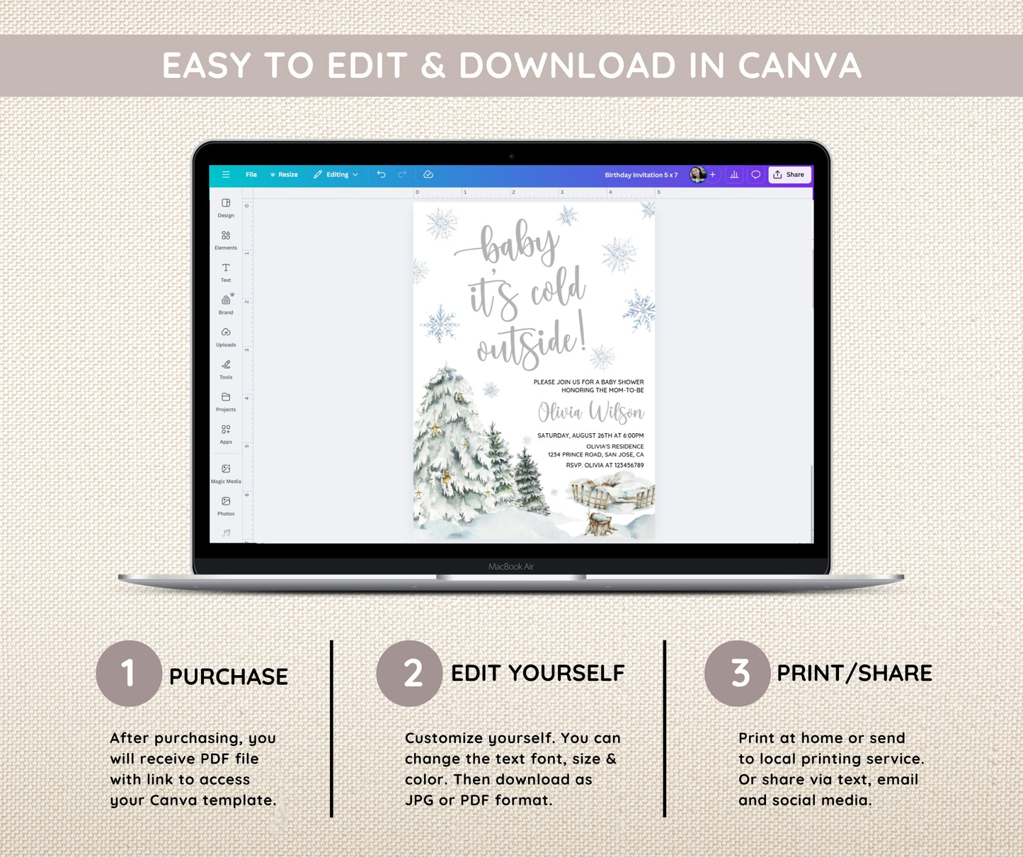 Winter Baby Shower Invitation Bundle, Baby It's Cold Outside, Snowflake Baby Shower Games, Editable Winter Wonderland Template, Canva Invite