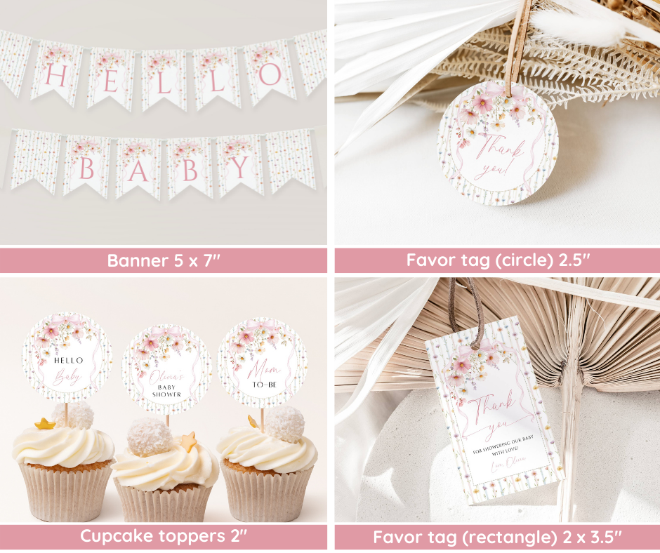 Wildflower Baby Shower Bundle, A Little Wildflower Is On The Way Invitation & Games, Floral Baby Sprinkle, Editable Canva Template Download