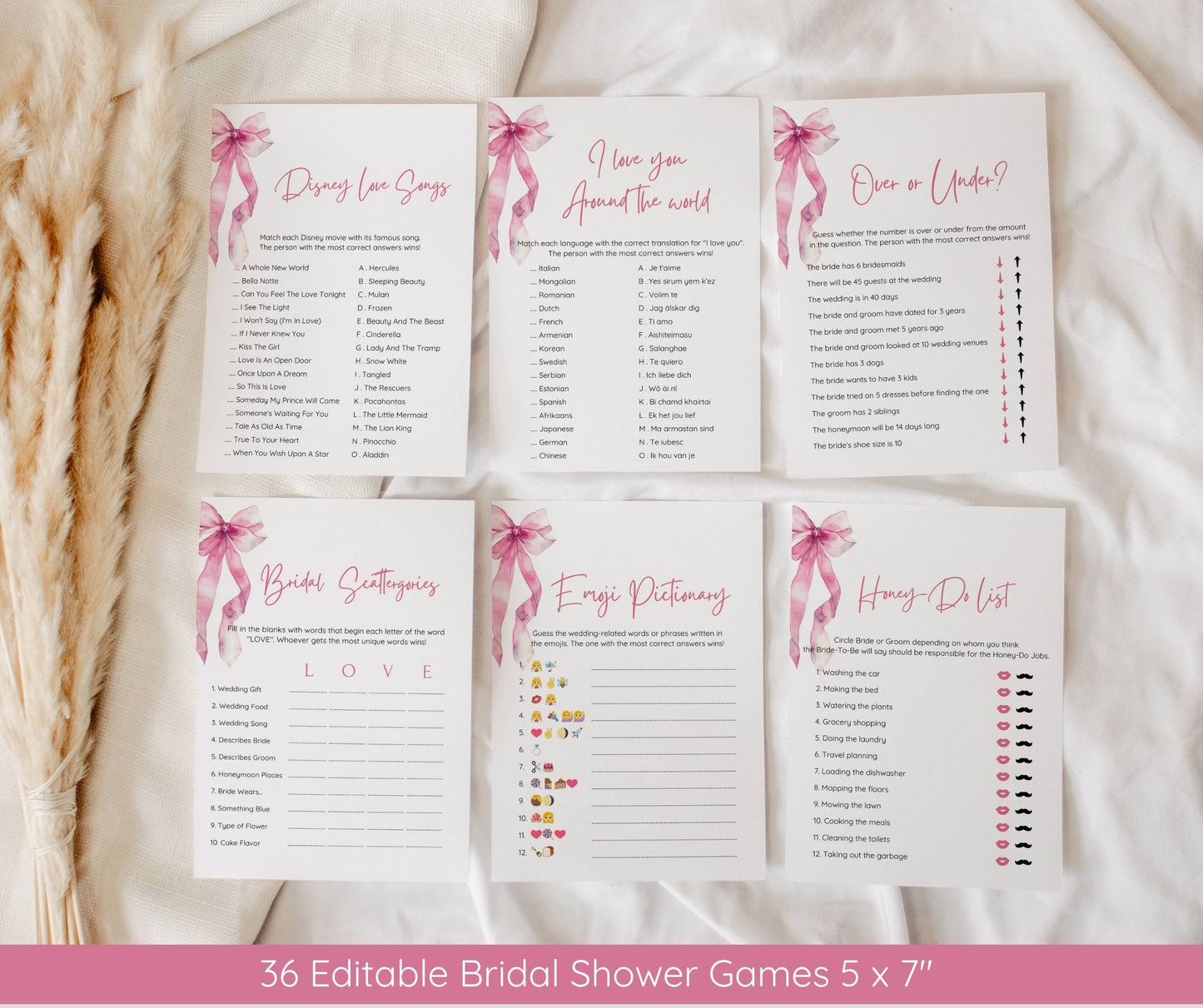 Pink Bow Bridal Shower Invitation Bundle | She's Tying the Knot | Editable Bridal Shower Invite Template, Welcome Sign, Games & Decor | Canva Instant Download
