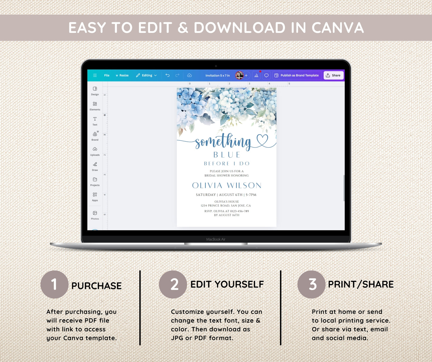 Something Blue Before I Do Bridal Shower Bundle | Blue Hydrangea Wedding Shower Invitation | Editable Bridal Games & Decor | Instant Download