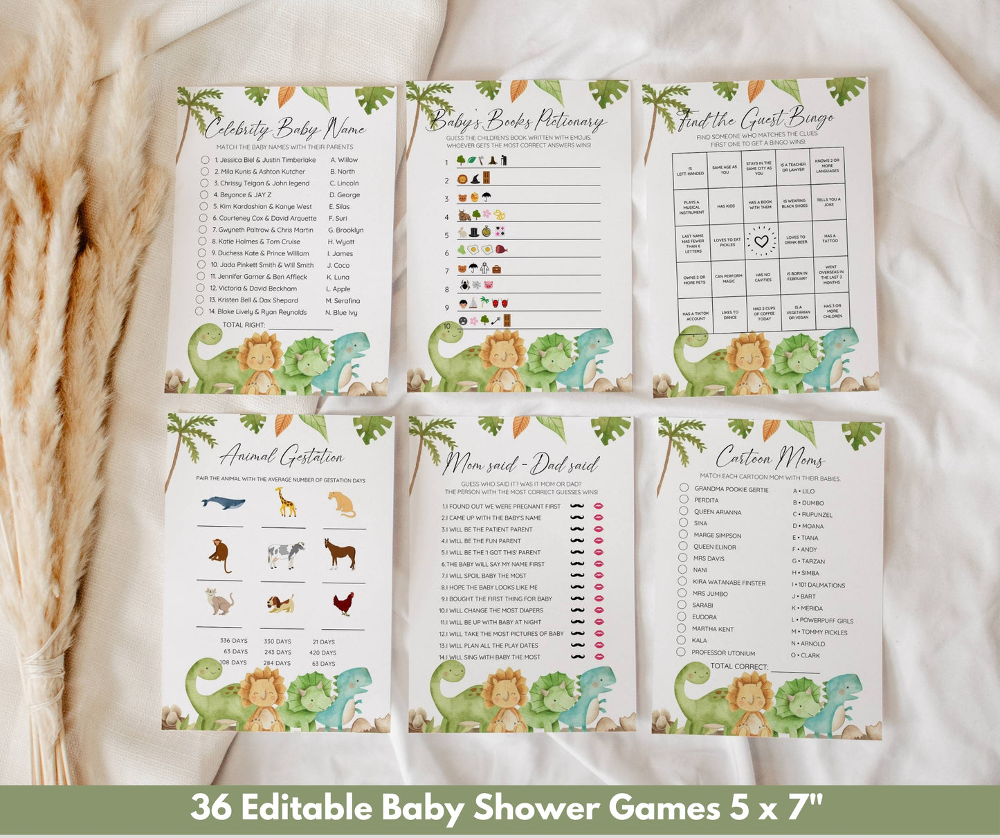 Dinosaur Baby Shower Bundle, Dinosaur Baby Shower Invitation Set, Dinosaur Shower Games, Editable, Instant Download