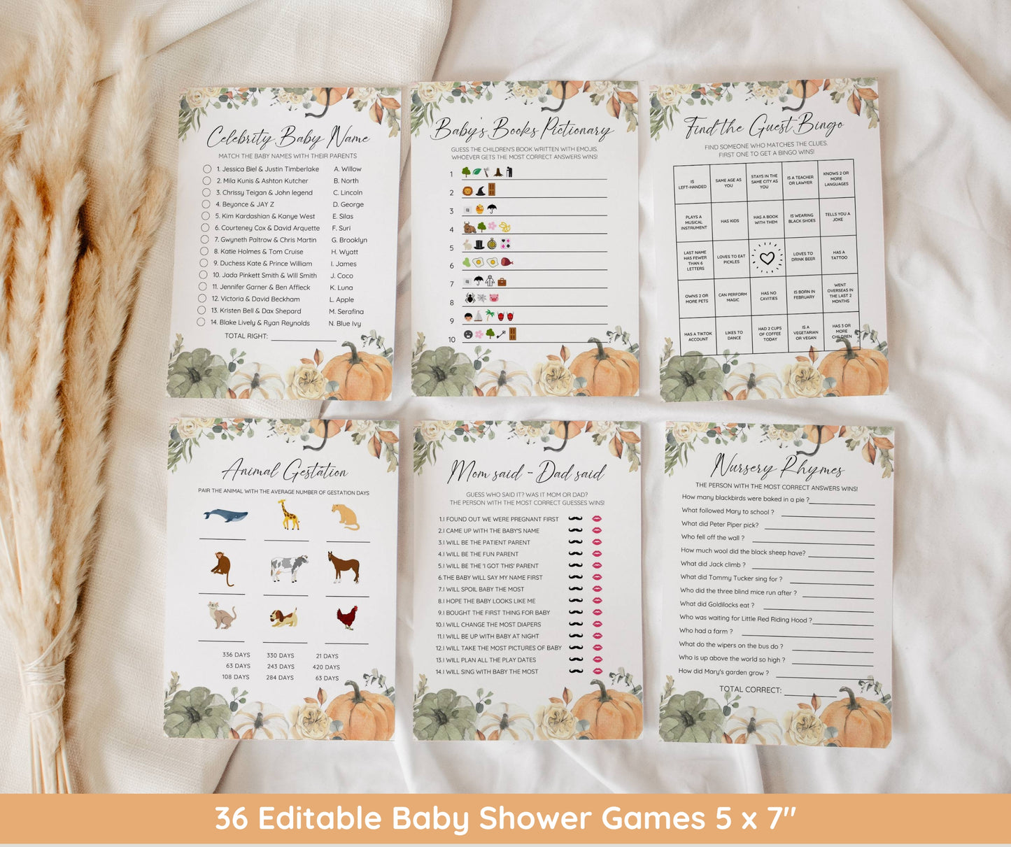 Little Pumpkin Baby Shower Bundle, Fall Baby Shower Invitation & Games, Neutral Gender, Autumn Baby Sprinkle, Editable Canva Template