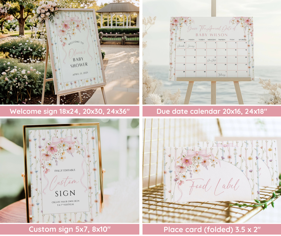 Wildflower Baby Shower Bundle, A Little Wildflower Is On The Way Invitation & Games, Floral Baby Sprinkle, Editable Canva Template Download