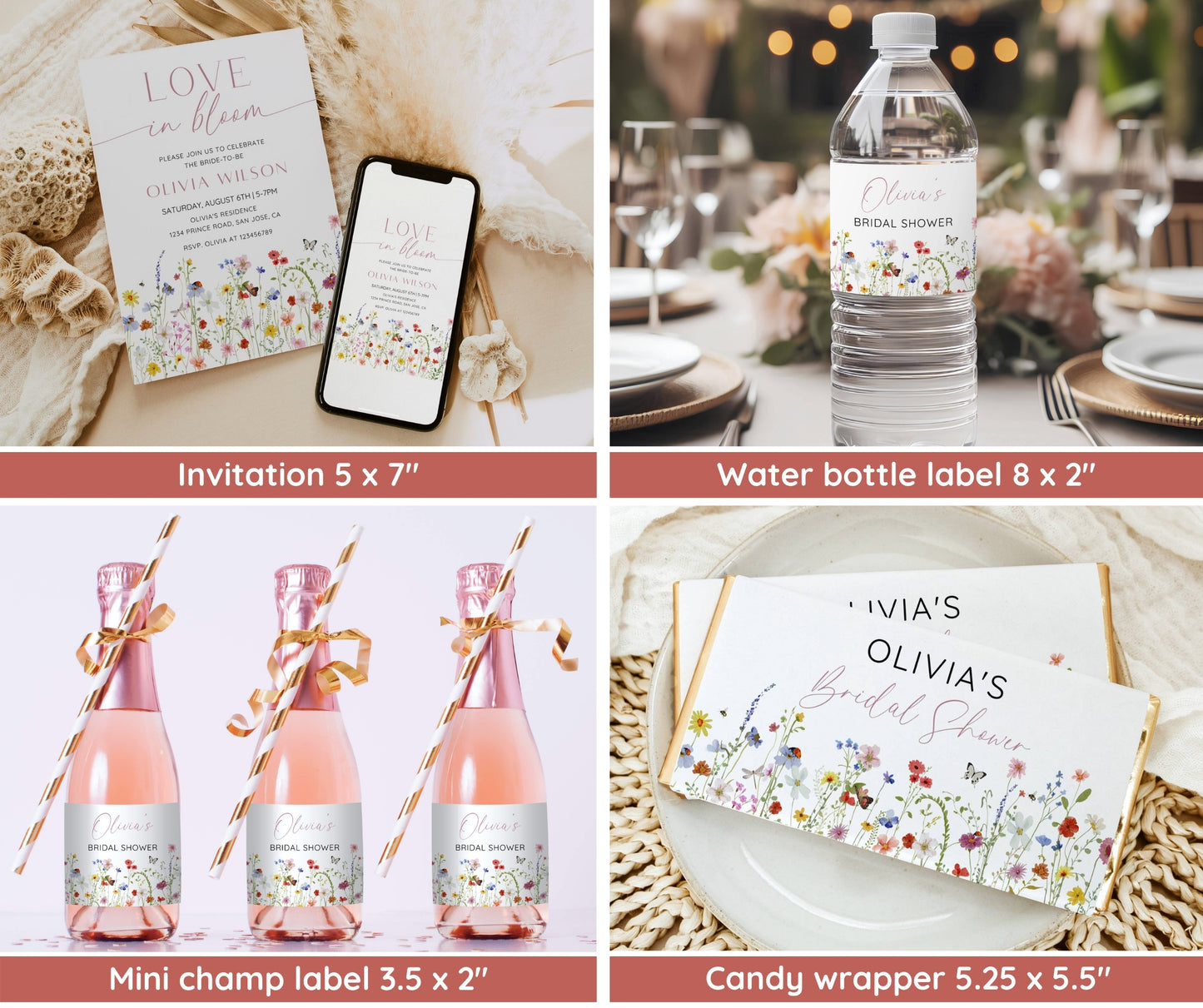 Love in Bloom Bridal Shower Invitation Bundle, Colorful Wildflower Wedding Shower Invite Template, Bridal Games Signs & Decor, Editable