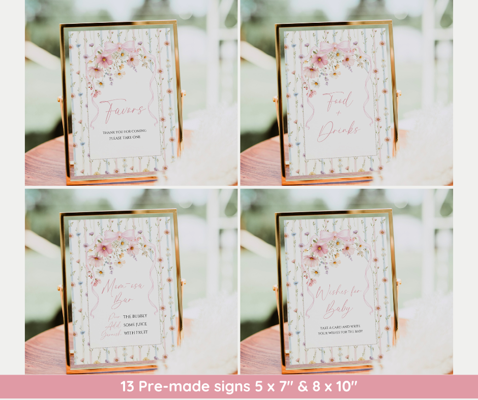 Wildflower Baby Shower Bundle, A Little Wildflower Is On The Way Invitation & Games, Floral Baby Sprinkle, Editable Canva Template Download
