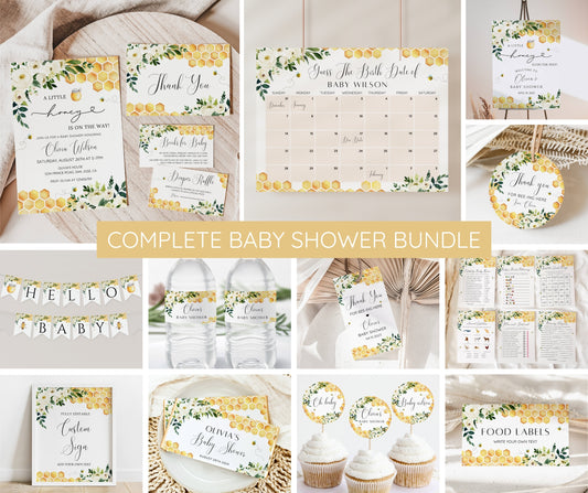 Bee Baby Shower Invitation Bundle, A Little Honey Baby Shower Invite Set, Gender Neutral, Games Welcome Decor, Editable Templates, Printable
