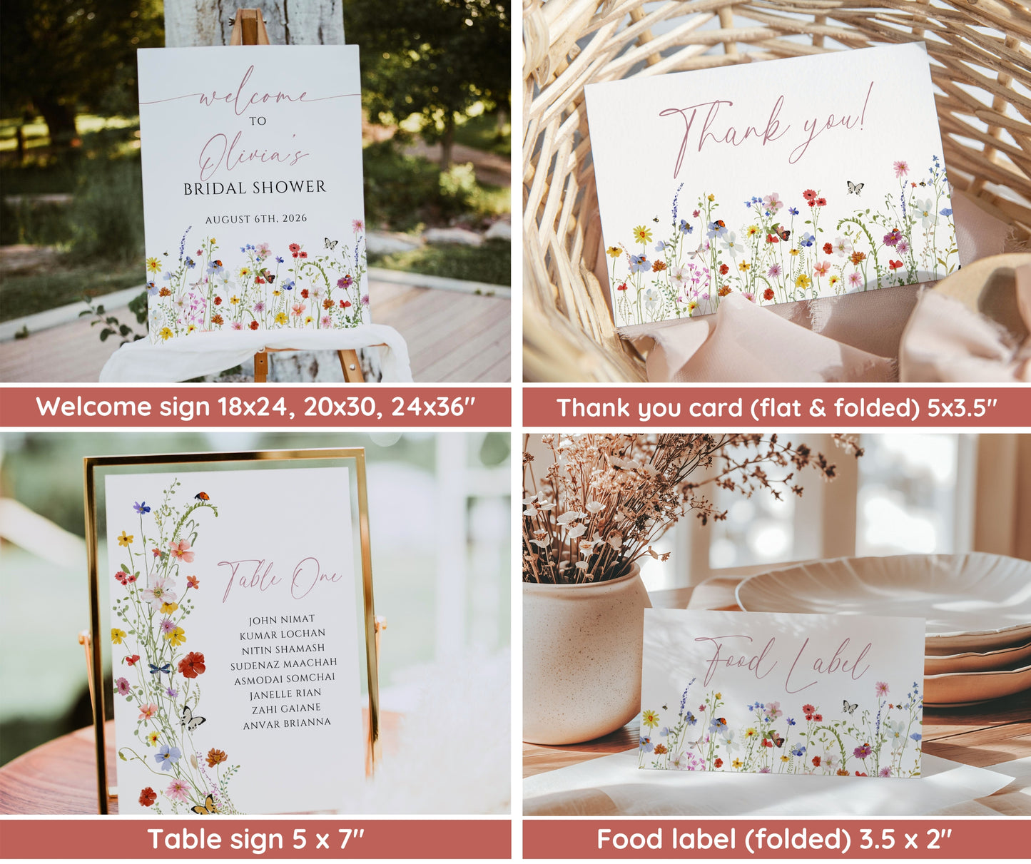 Love in Bloom Bridal Shower Invitation Bundle, Colorful Wildflower Wedding Shower Invite Template, Bridal Games Signs & Decor, Editable