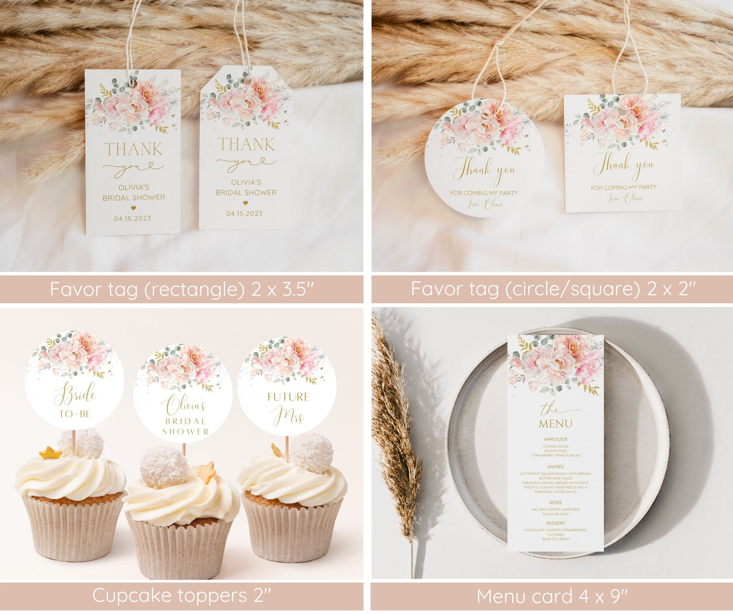 Blush Floral Bridal Shower Bundle | Pink Wedding Shower Invitation, Games & Sign | Editable Canva Template | Printable Instant Download