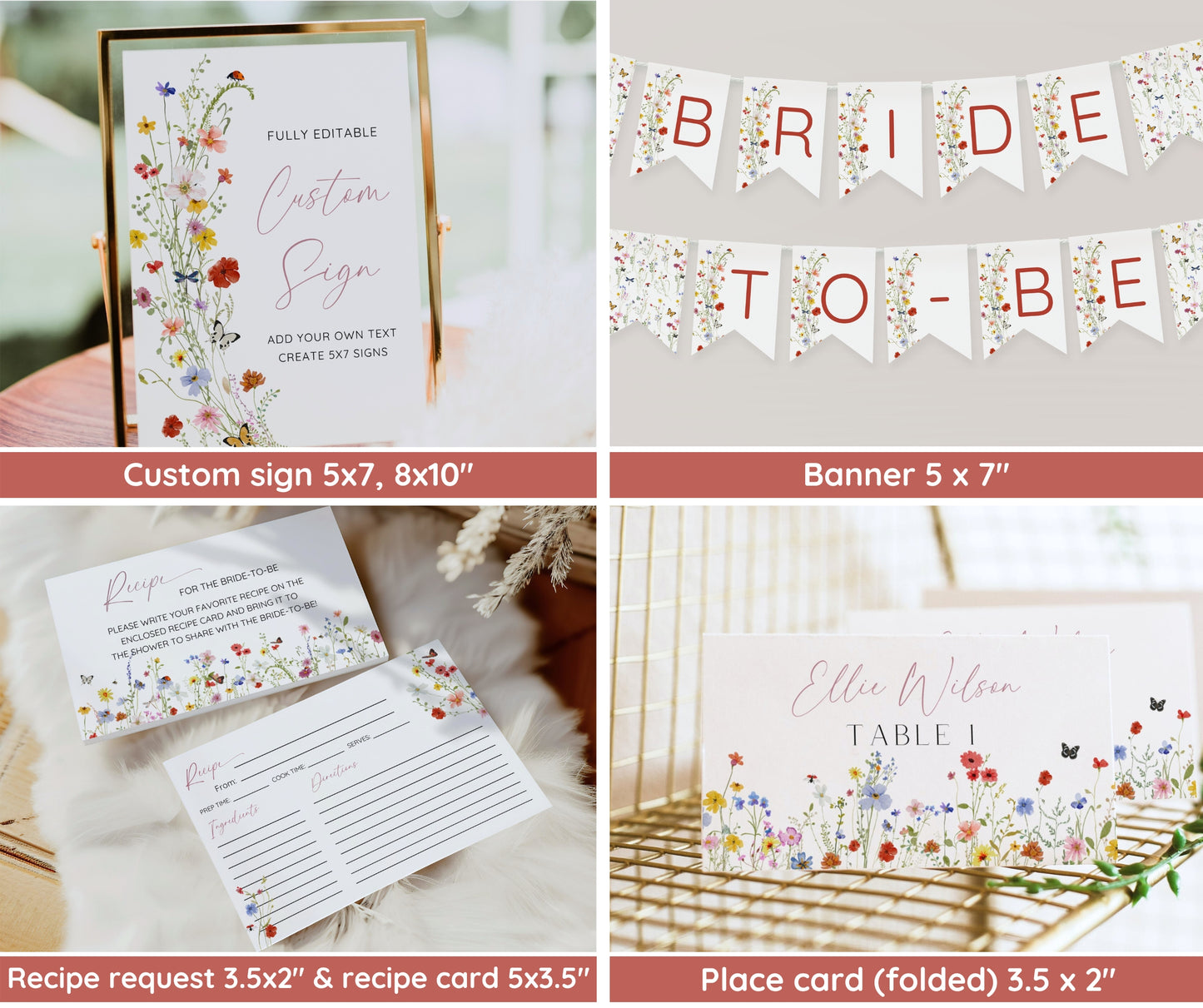 Love in Bloom Bridal Shower Invitation Bundle, Colorful Wildflower Wedding Shower Invite Template, Bridal Games Signs & Decor, Editable