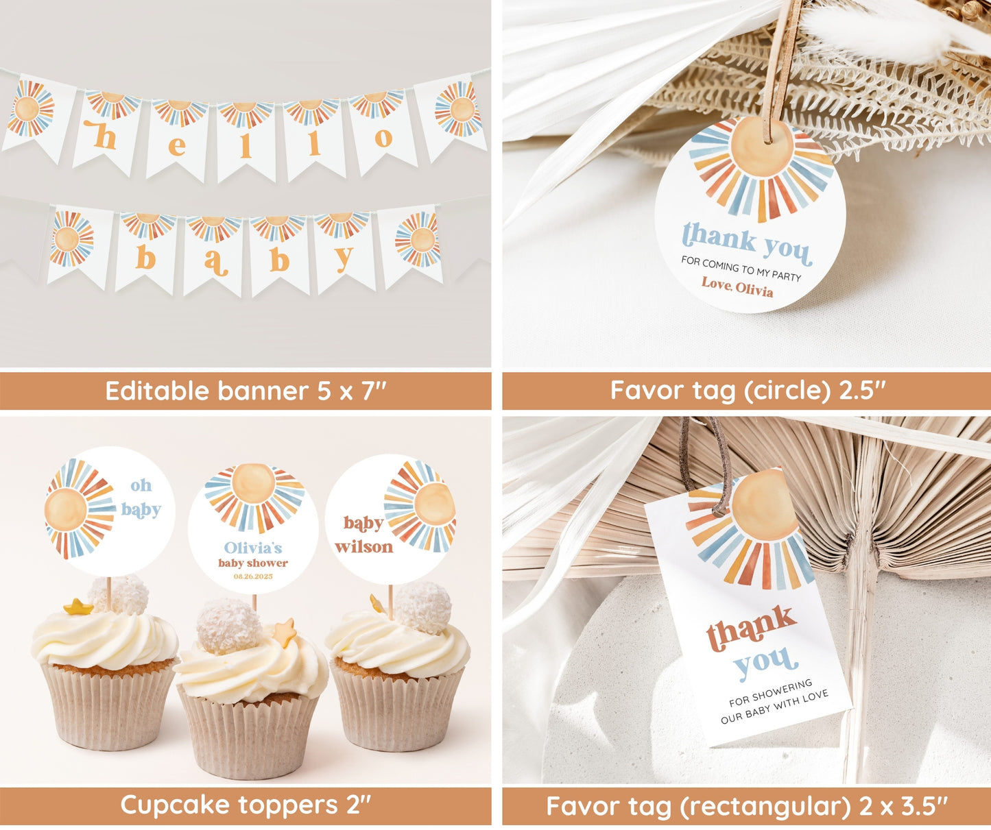Sunshine Baby Shower Bundle – Here Comes the Son Boy Invitation & Games | Summer Baby Shower, Editable Template, Instant Download