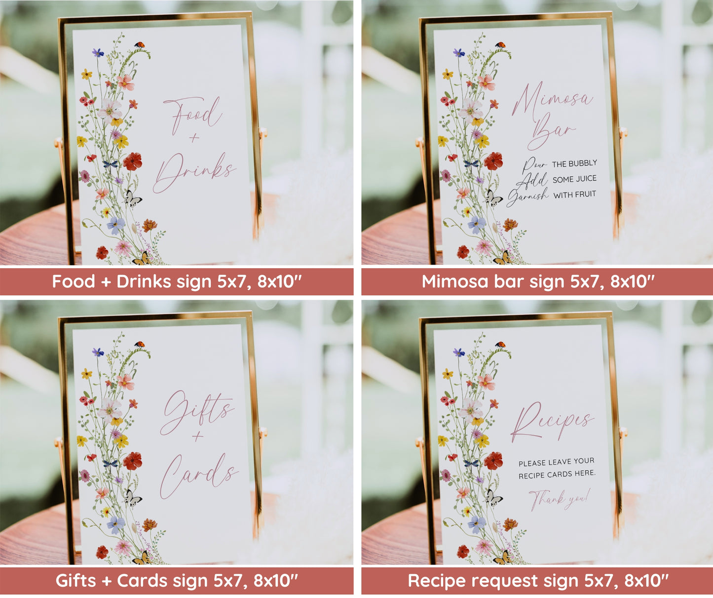Love in Bloom Bridal Shower Invitation Bundle, Colorful Wildflower Wedding Shower Invite Template, Bridal Games Signs & Decor, Editable