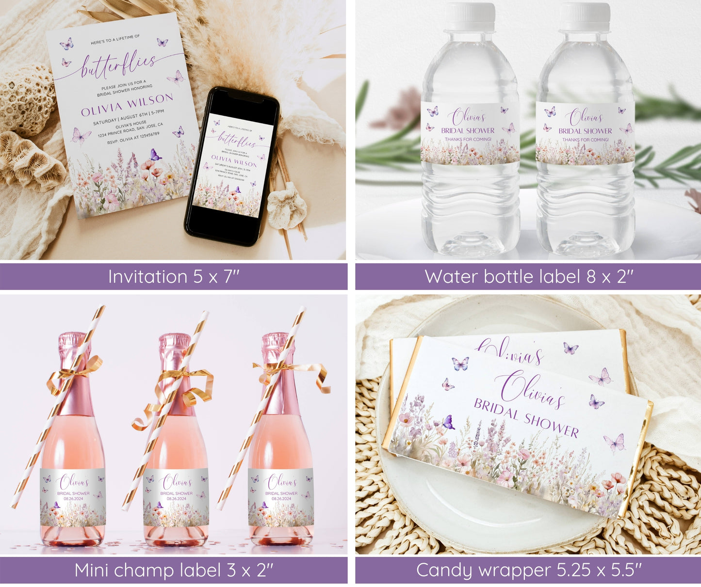 Lifetime of Butterflies Bridal Shower Bundle, Butterfly Bridal Shower Invitation & Games, Bridal Shower Decor Set, Editable Canva Template