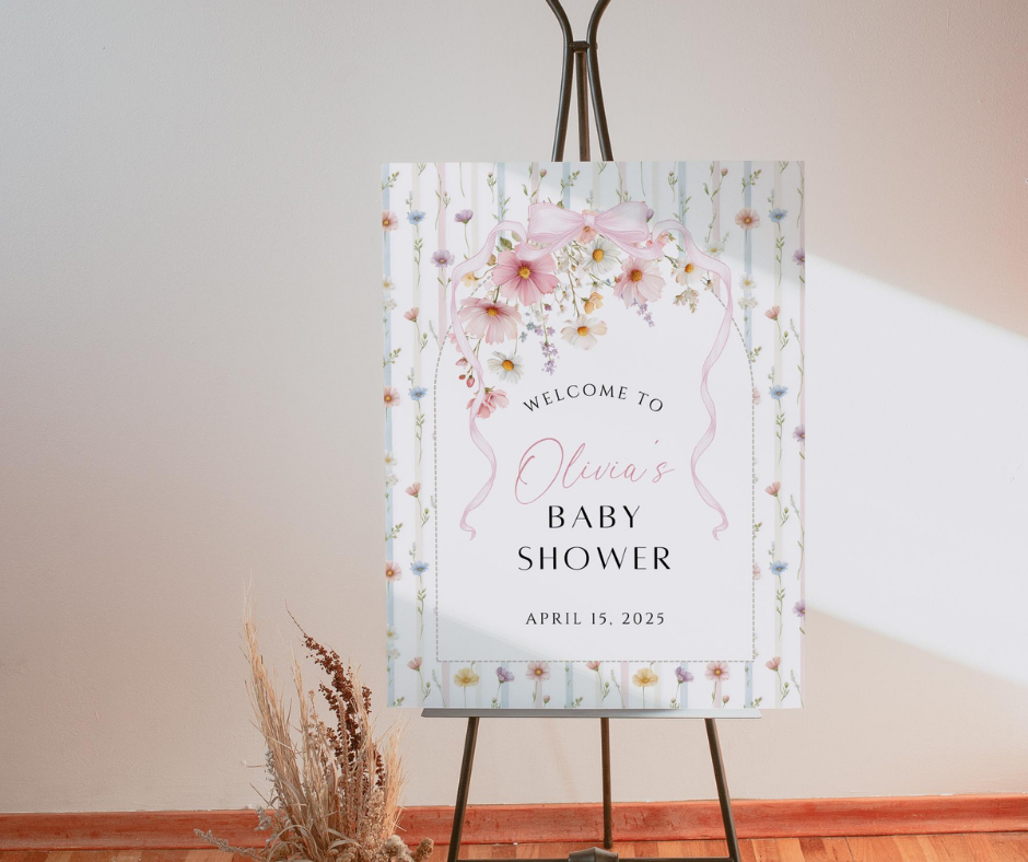 Wildflower Baby Shower Bundle, A Little Wildflower Is On The Way Invitation & Games, Floral Baby Sprinkle, Editable Canva Template Download