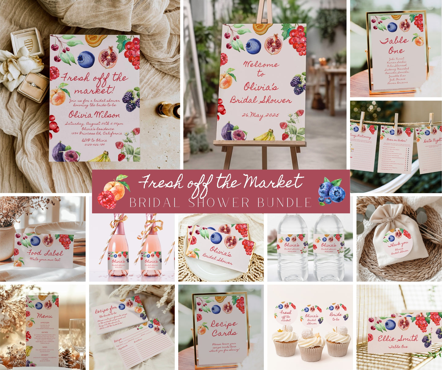 Fresh Off The Market Bridal Invitation Bundle, Farmer's Market Bridal Shower Invite Set, She's Off The Market, Editable Templates, Canva