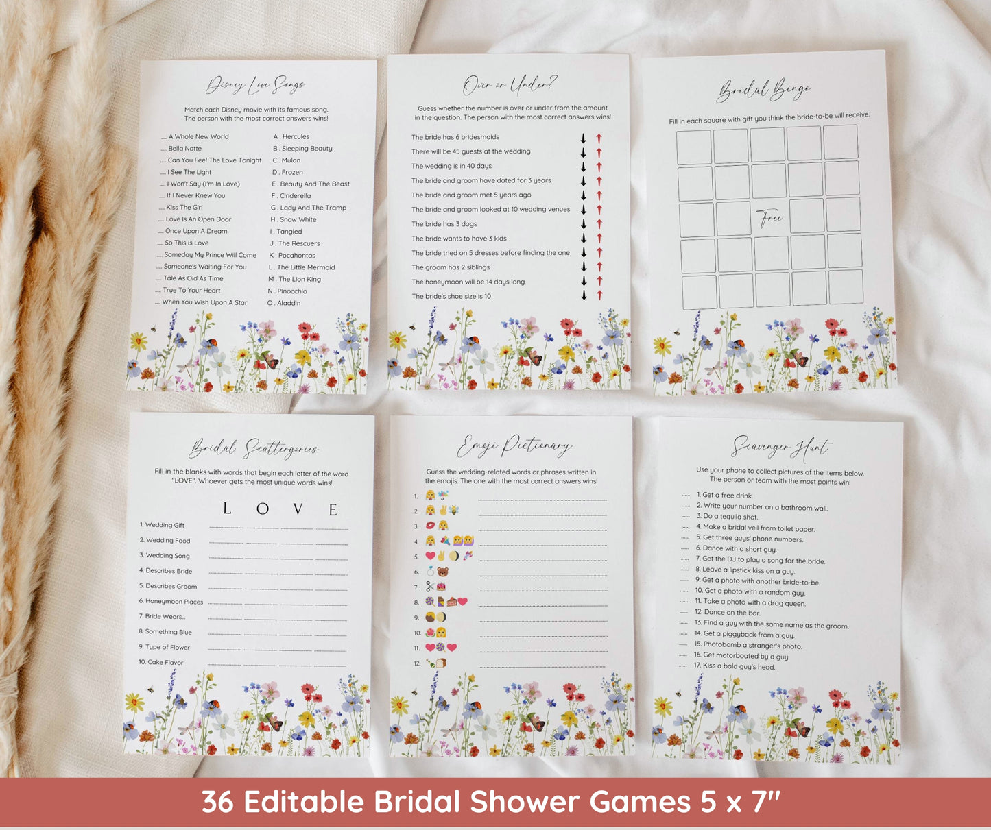 Love in Bloom Bridal Shower Invitation Bundle, Colorful Wildflower Wedding Shower Invite Template, Bridal Games Signs & Decor, Editable