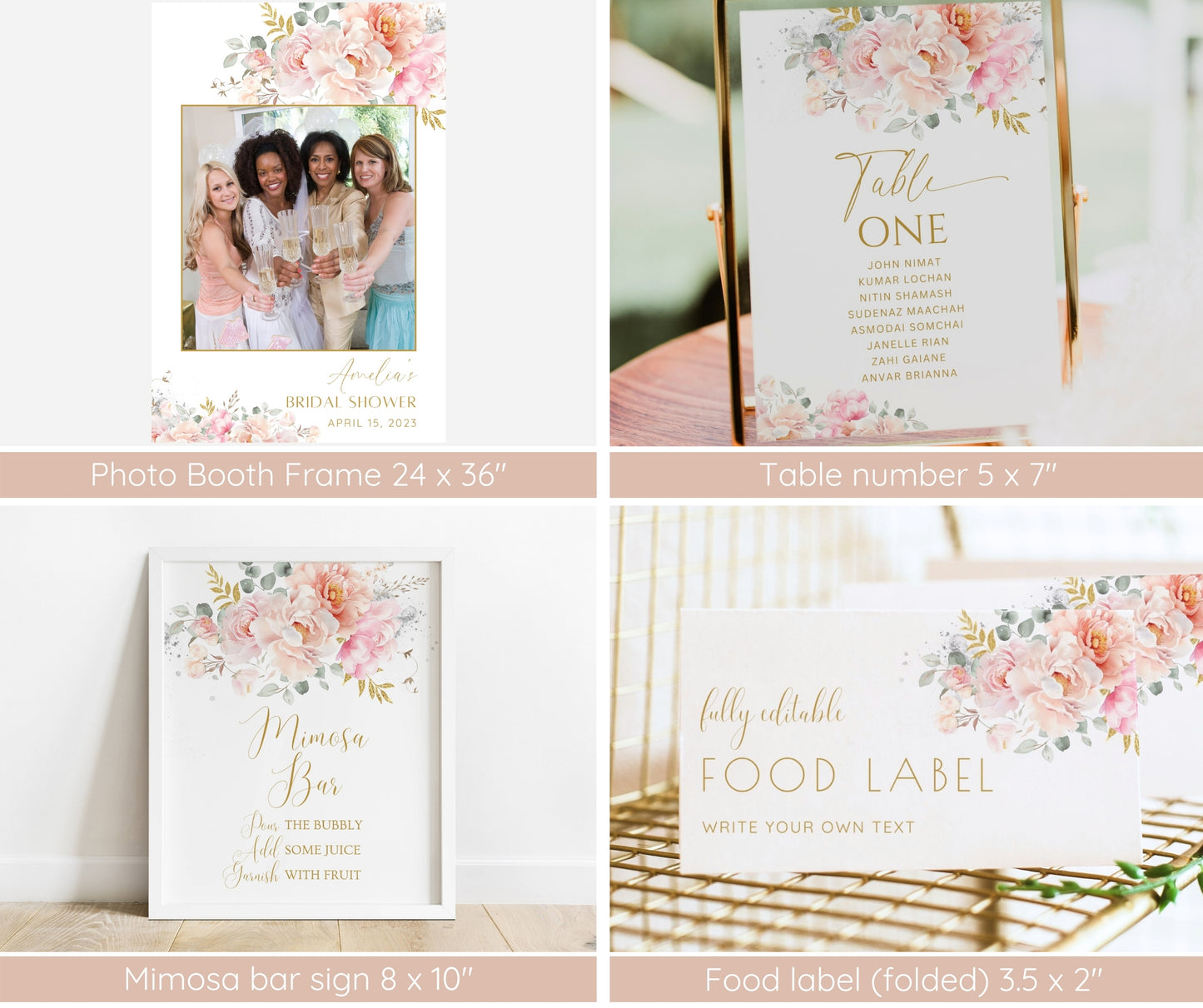 Blush Floral Bridal Shower Bundle | Pink Wedding Shower Invitation, Games & Sign | Editable Canva Template | Printable Instant Download