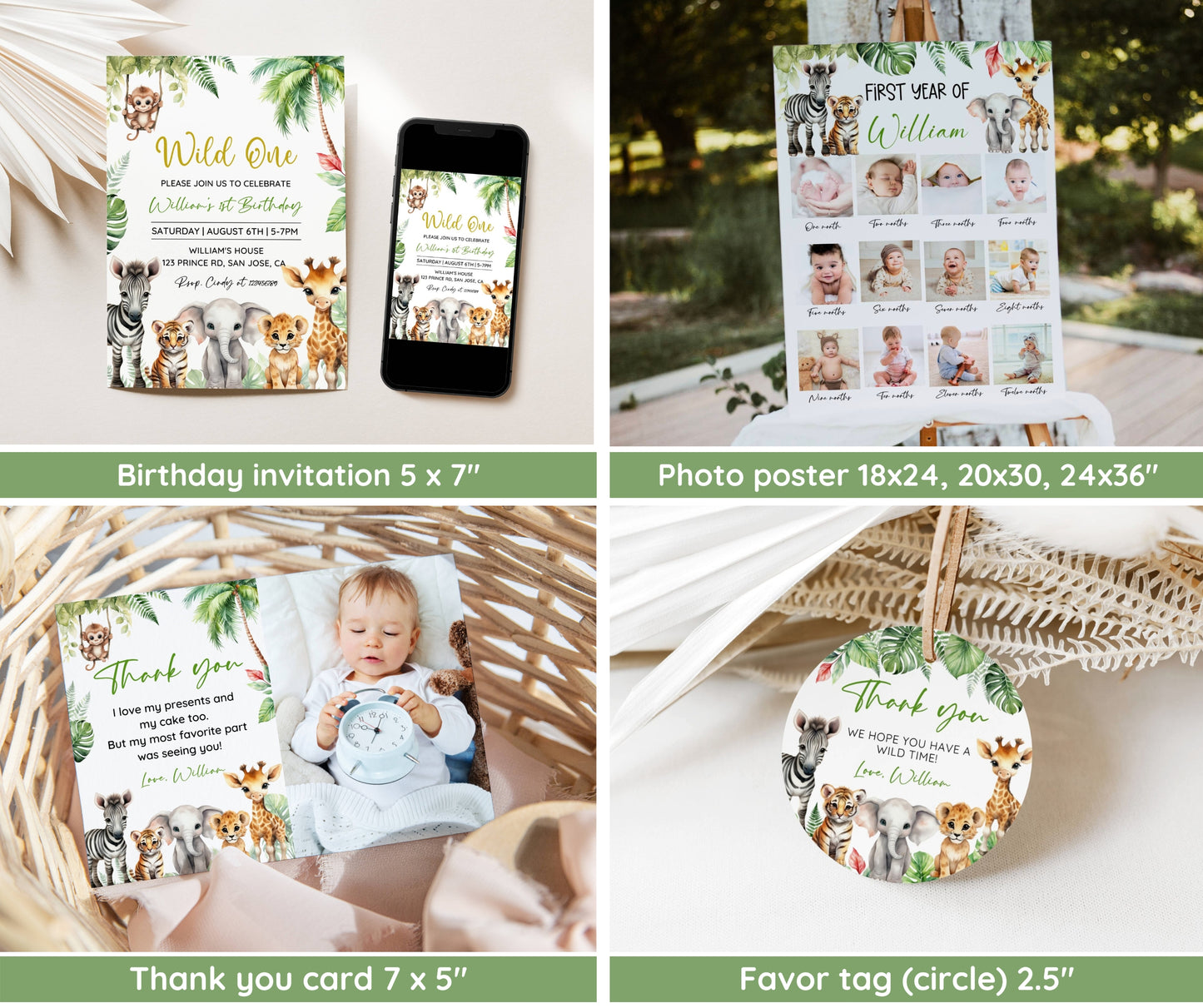 Wild One 1st Birthday Bundle, Safari Wild One Birthday Bundle, Wild One Invitation Bundle, Instant Download, Birthday Boy Milestone Welcome