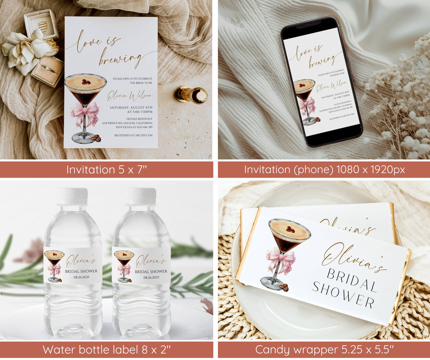 Love Is Brewing Bridal Shower Bundle, Espresso Martini Invitation & Games, Coffee Theme Bridal Shower, Editable Template, Instant Download