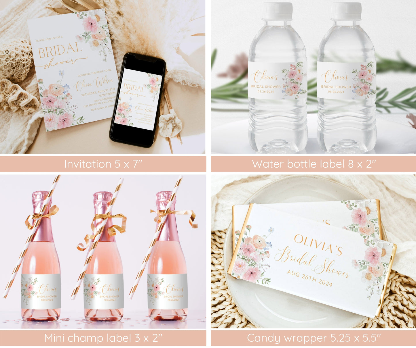 Pink Floral Bridal Shower Invitation Bundle | Love In Bloom Bridal Shower Invite Template | Games Bundle, Welcome Sign | Editable Canva Template | Instant Download