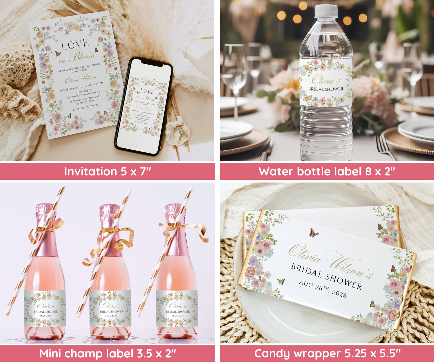 Love In Bloom Bridal Shower Bundle, Floral Garden Party Invitation & Games Set, Spring Summer Wedding Shower Decor, Editable Template