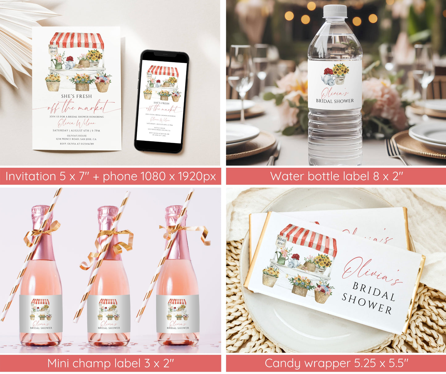 Fresh Off the Market Bridal Shower Bundle, Farmer's Market Invitation & Games Bundle, Flower Shop Wedding Shower Decor, Editable Template