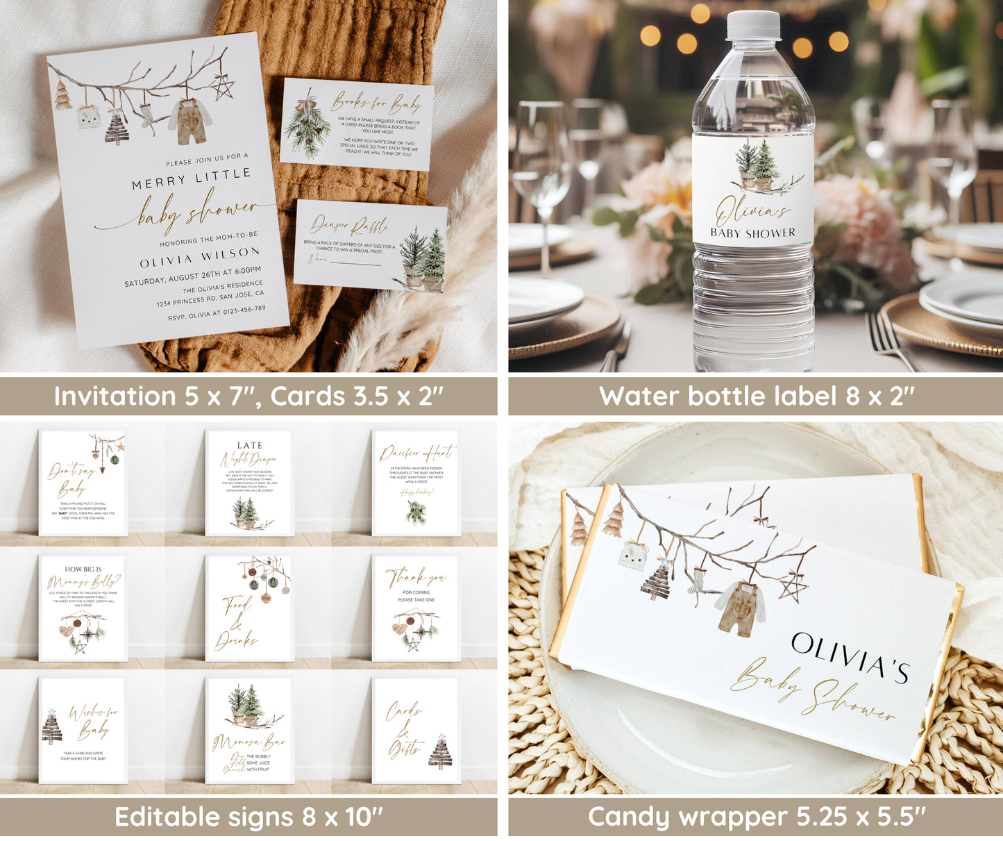 Merry Little Baby Shower Bundle, Christmas Baby Shower Invitation & Games, Winter Holiday Baby Shower Decor, Gender Neutral, Editable Canva