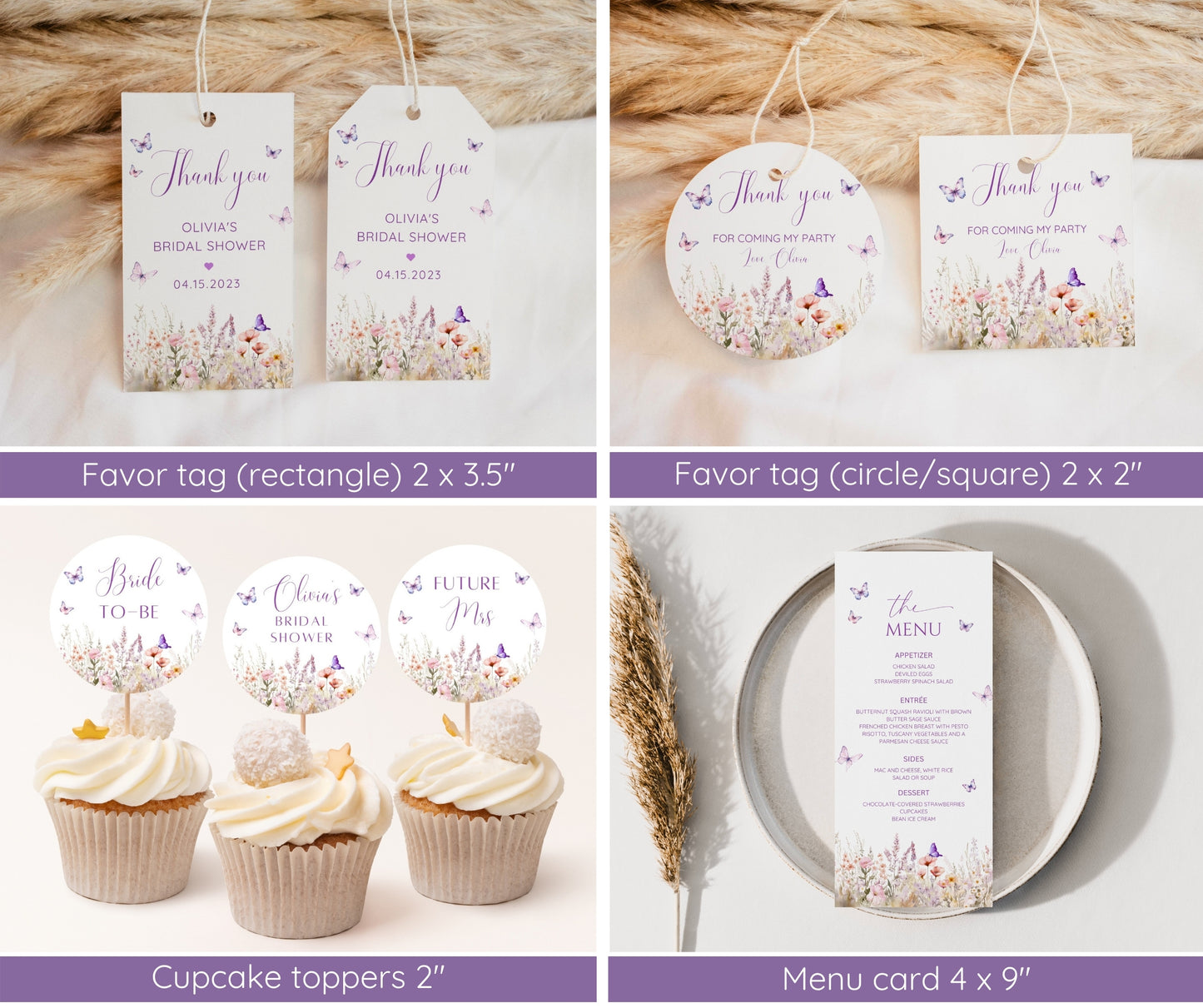 Lifetime of Butterflies Bridal Shower Bundle, Butterfly Bridal Shower Invitation & Games, Bridal Shower Decor Set, Editable Canva Template