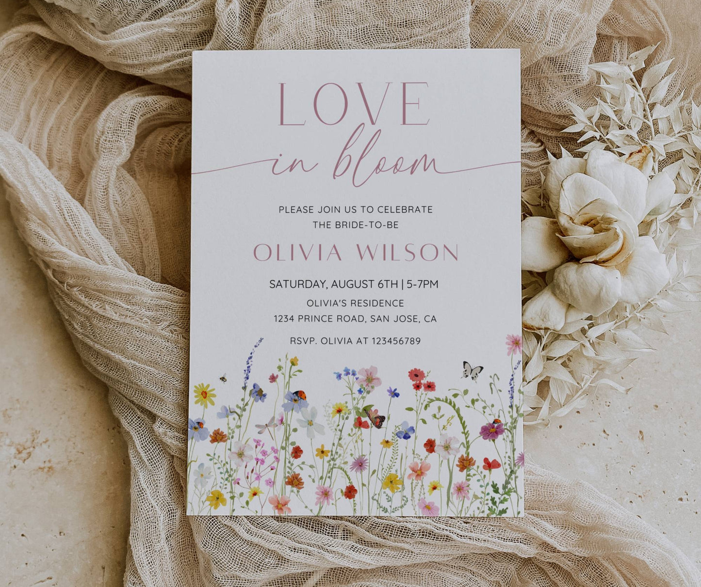 Love in Bloom Bridal Shower Invitation Bundle, Colorful Wildflower Wedding Shower Invite Template, Bridal Games Signs & Decor, Editable
