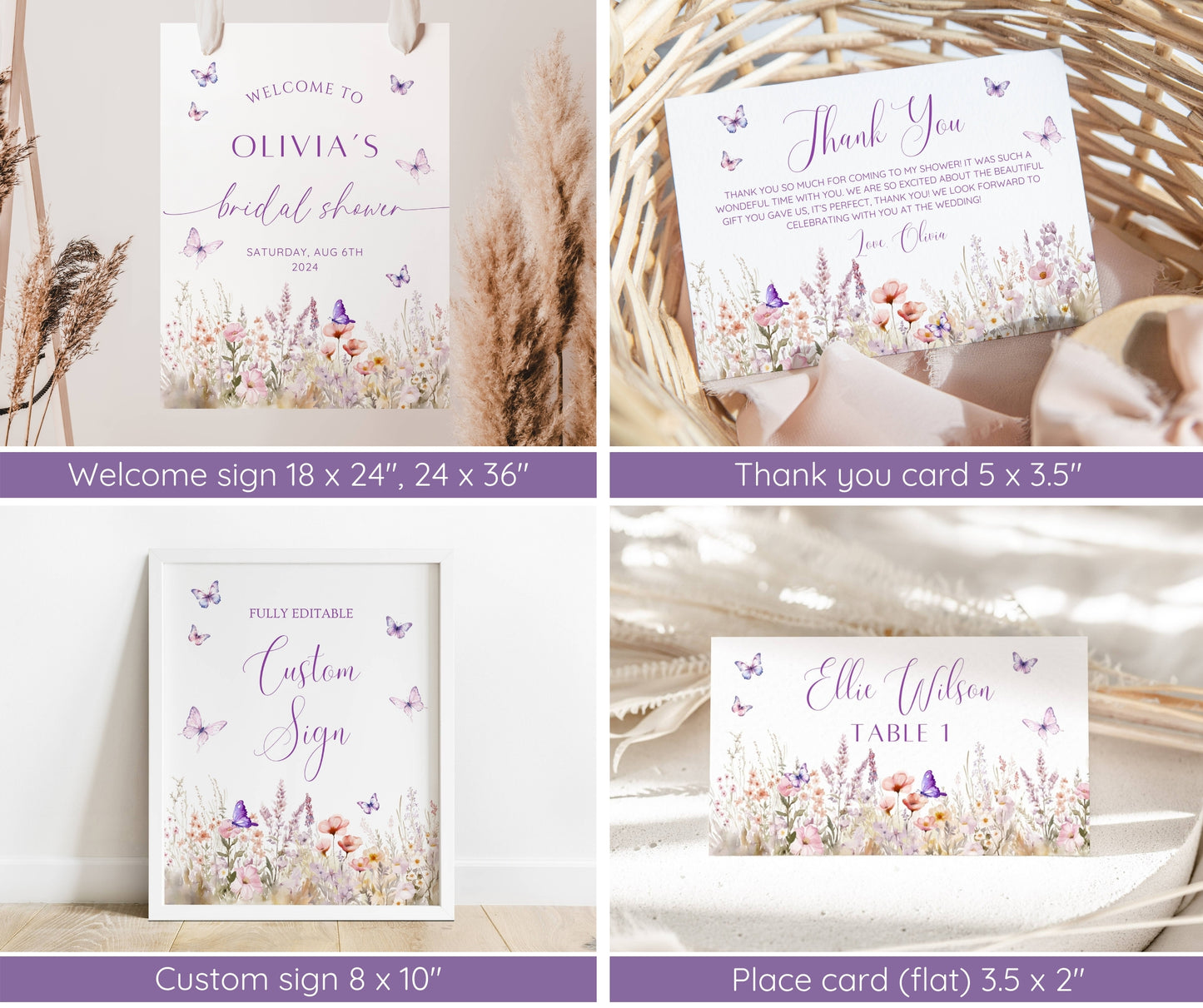 Lifetime of Butterflies Bridal Shower Bundle, Butterfly Bridal Shower Invitation & Games, Bridal Shower Decor Set, Editable Canva Template